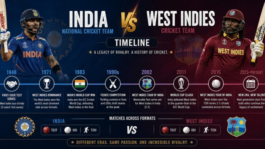 India National Cricket Team vs West Indies Cricket Team Timeline